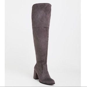 Grey Faux Suede Over the Knee Boot Wide Width/Calf